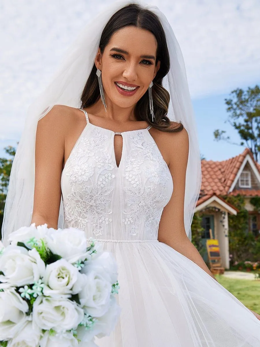 Robe de mariée trapèze en tulle à col licou avec appliques