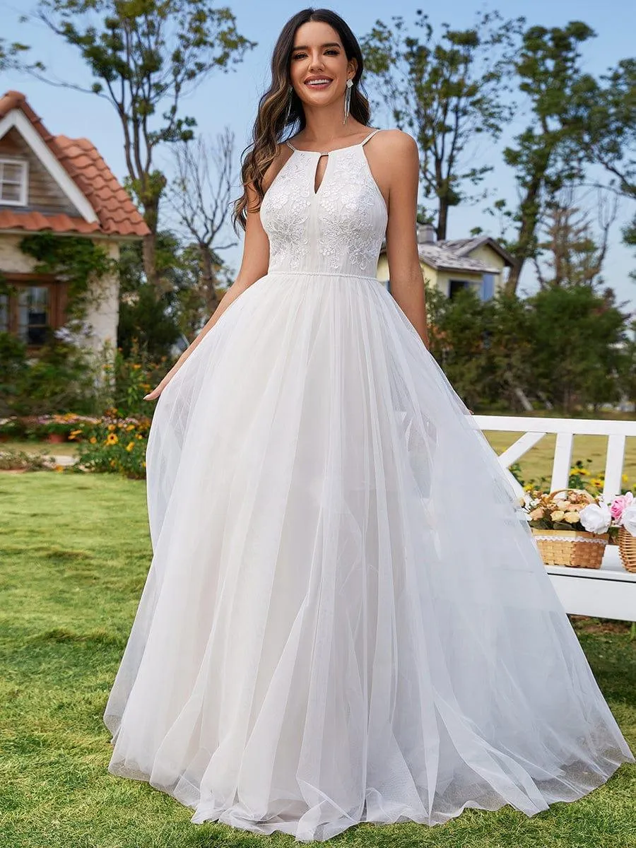 Robe de mariée trapèze en tulle à col licou avec appliques