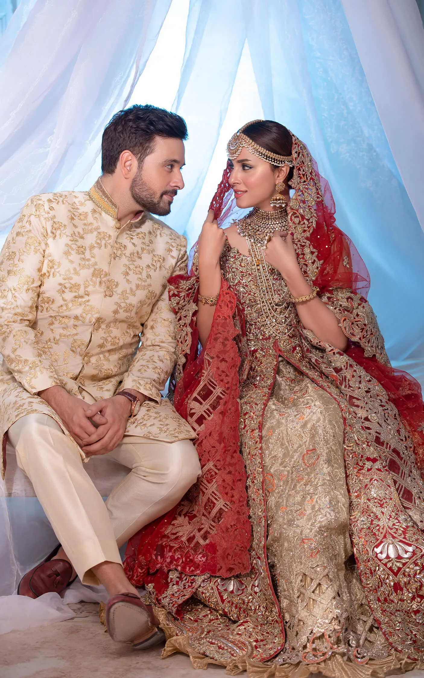 Royal Bridal Maxi with Embroidered Lehenga and Net Dupatta Traditional Deep Red and Golden Dress Pakistani #BS640