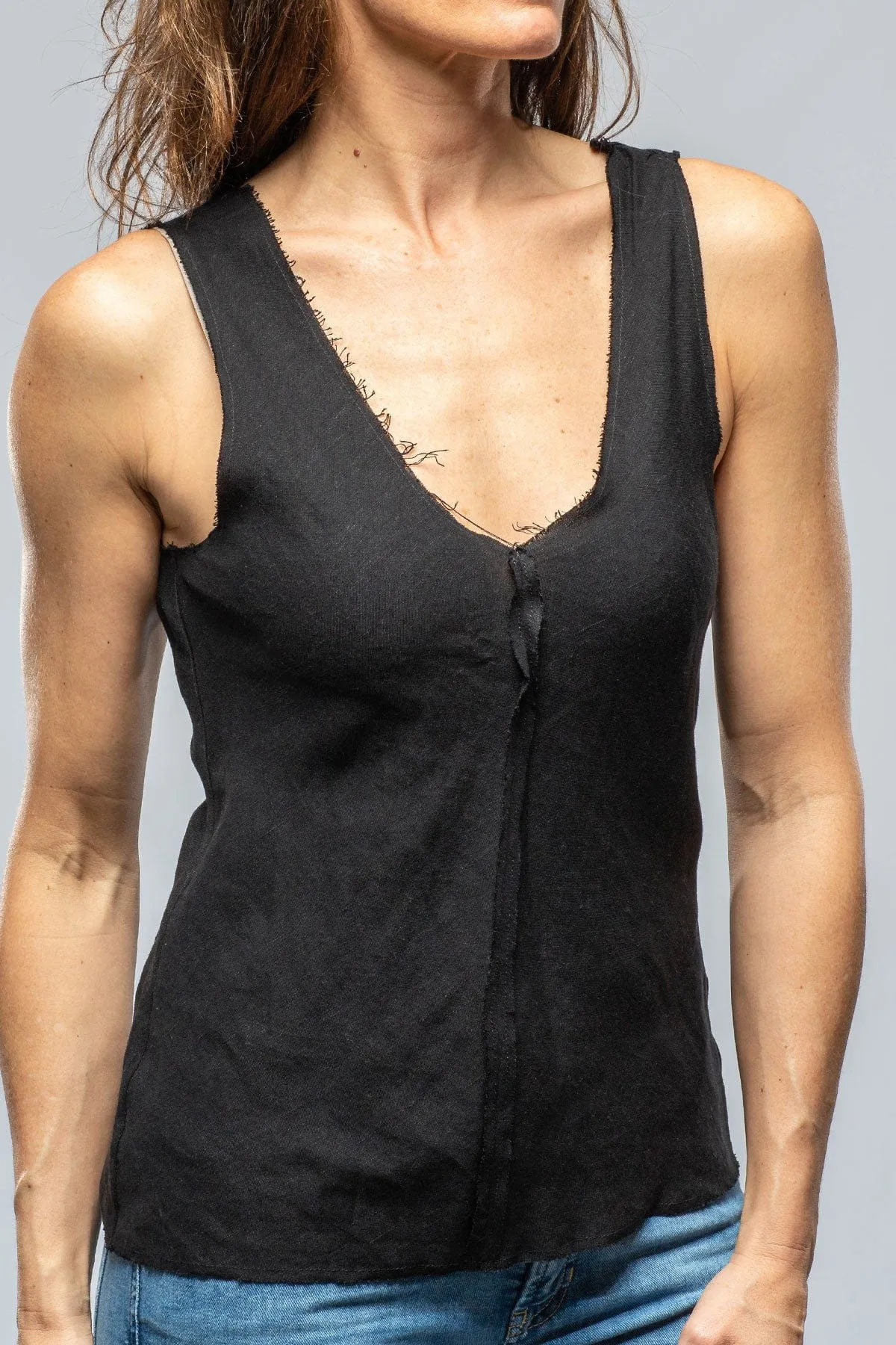 Salamanca Raw Edge Linen Tank In Black