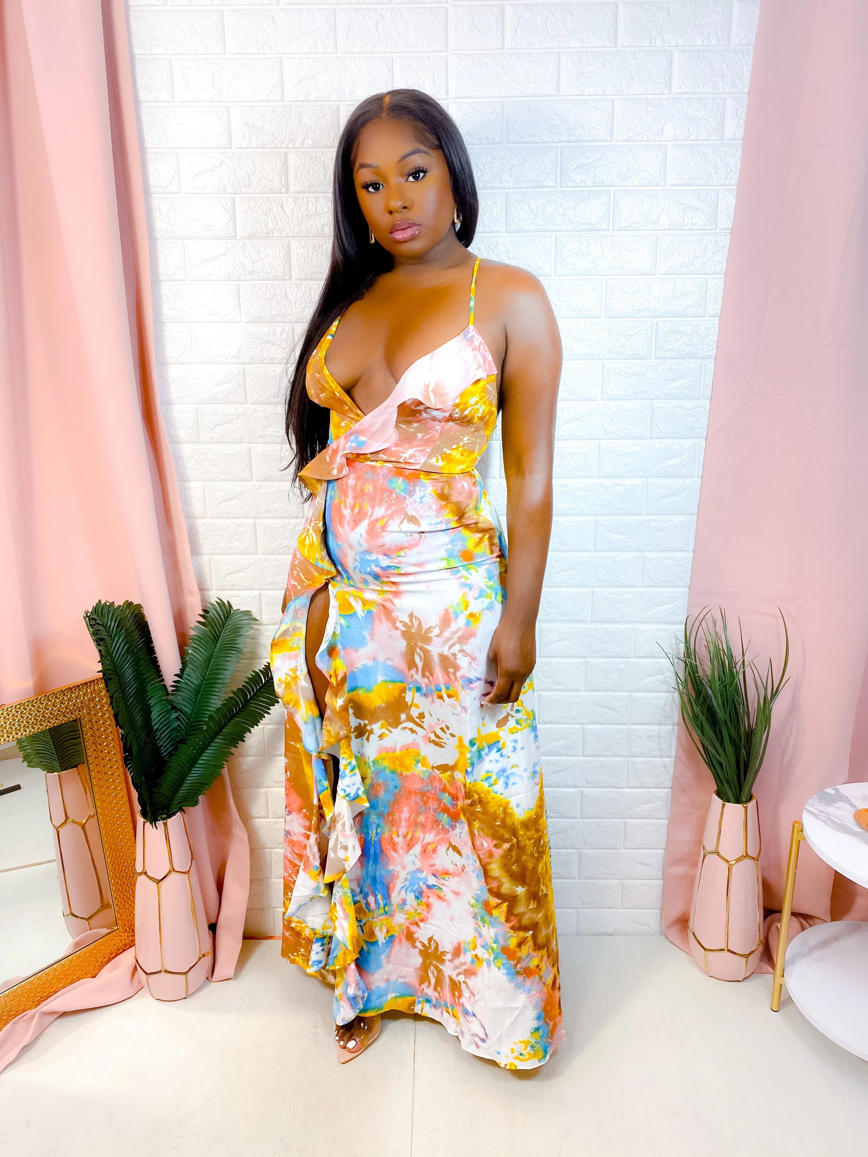 SEYCHELLES SUNSETS SLIT MAXI DRESS (FINAL SALE)