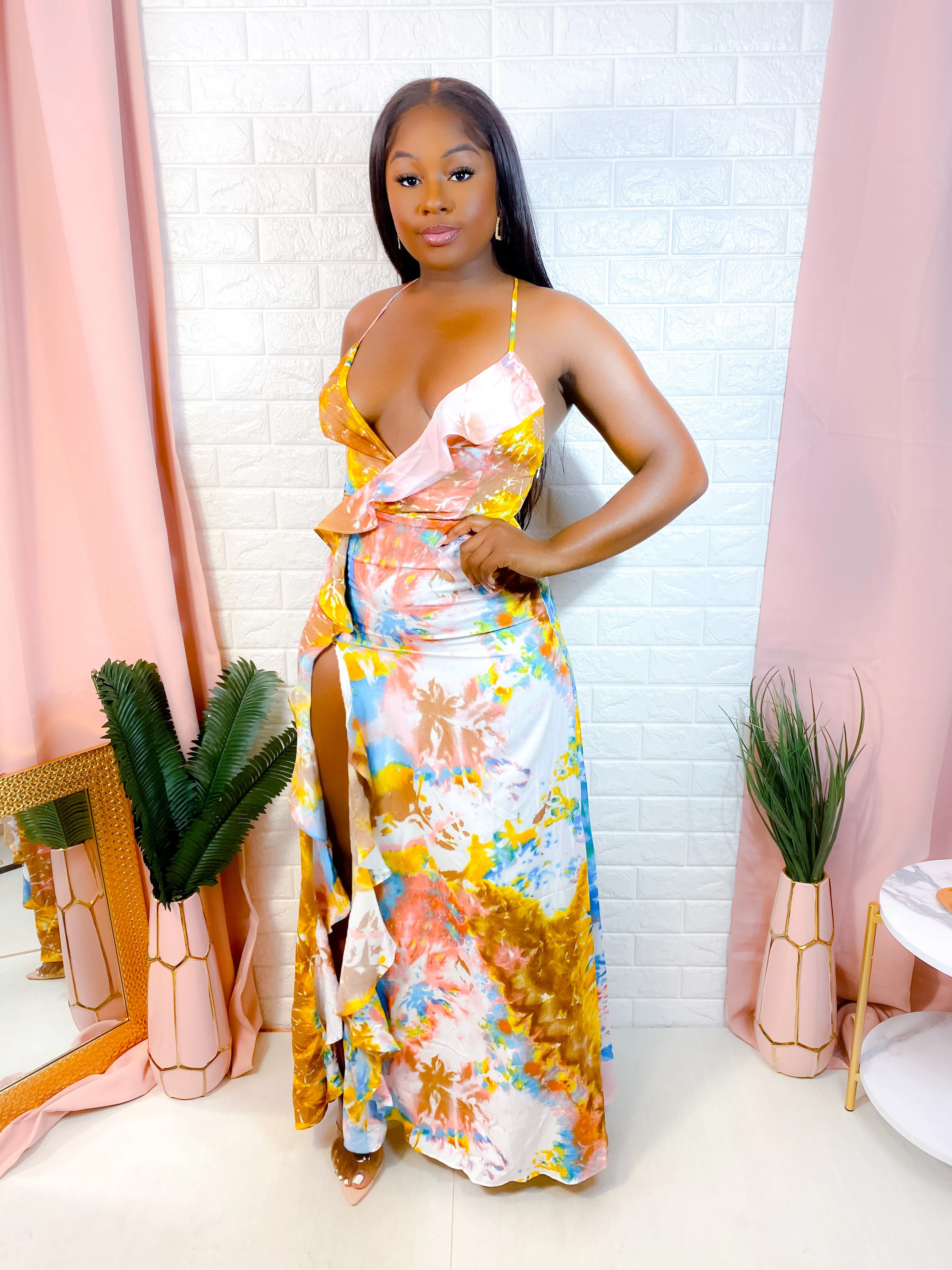 SEYCHELLES SUNSETS SLIT MAXI DRESS (FINAL SALE)