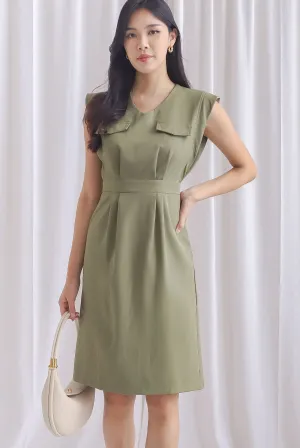 Shelly Utility Pocket Work Dress In Olive Green