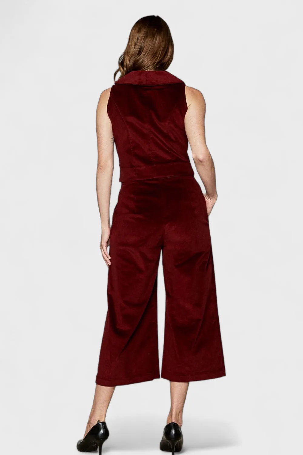 Sistine Burgundy Micro Cord Vest-Pants Set
