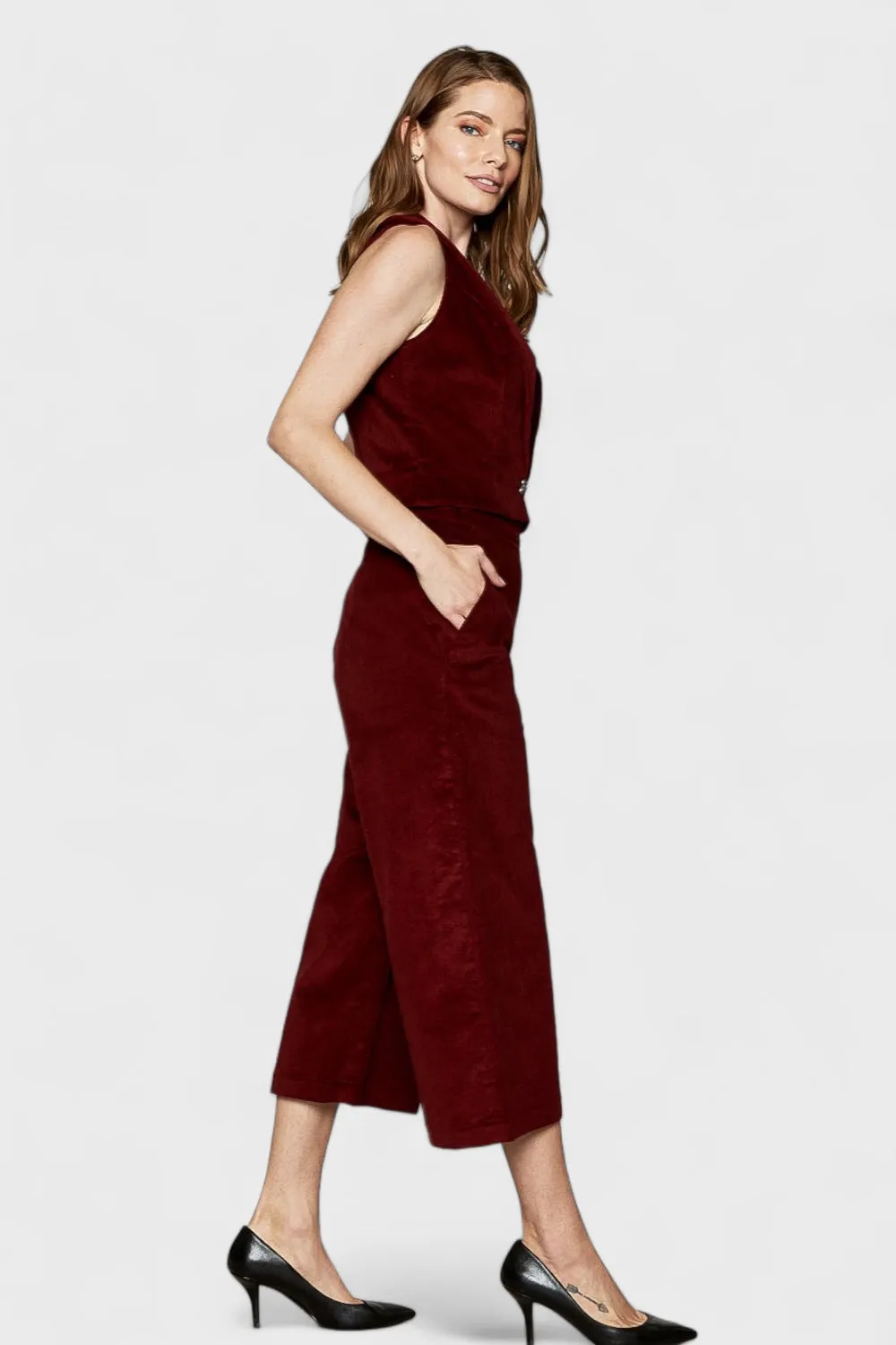 Sistine Burgundy Micro Cord Vest-Pants Set