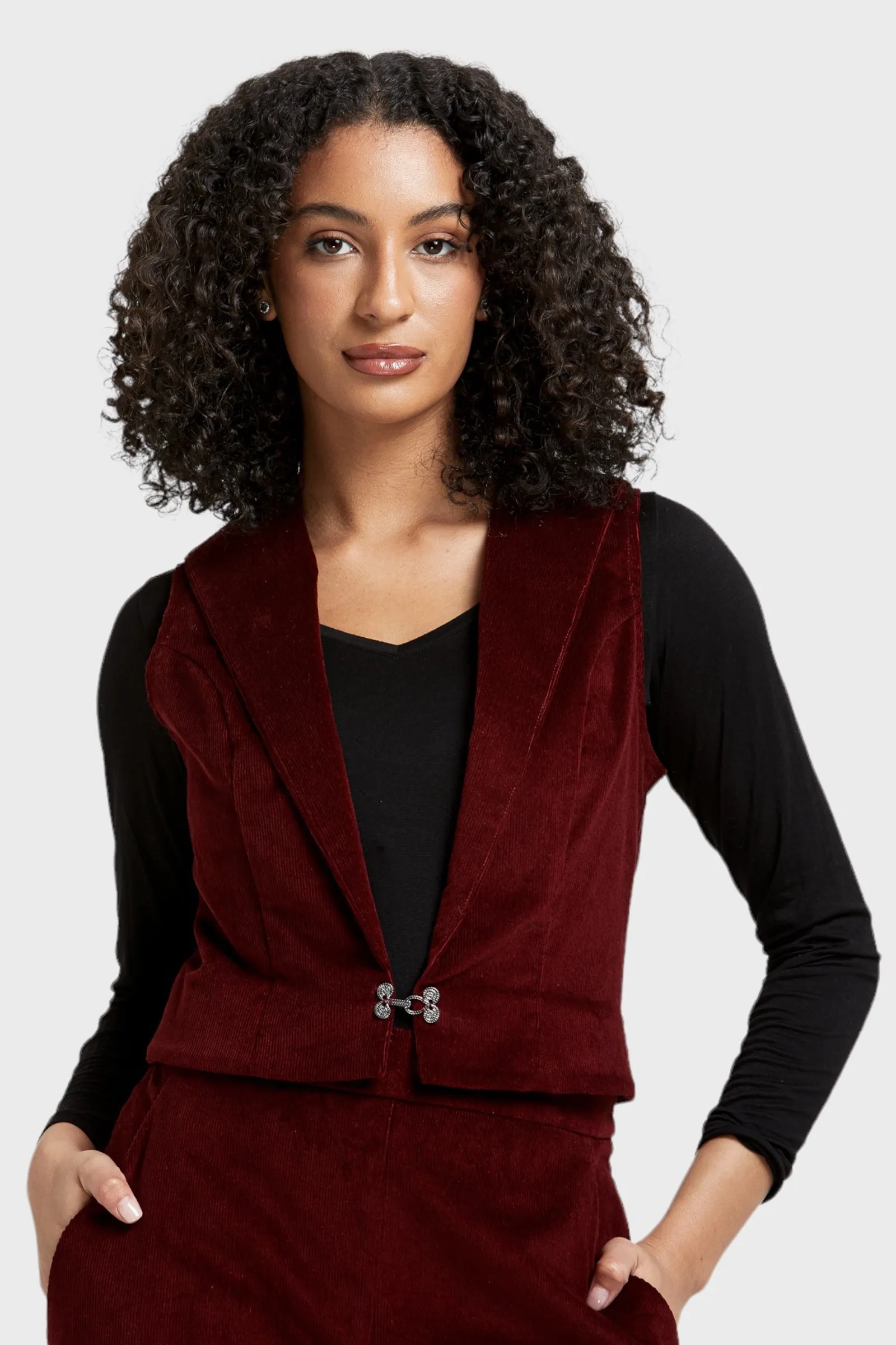 Sistine Burgundy Micro Cord Vest-Pants Set