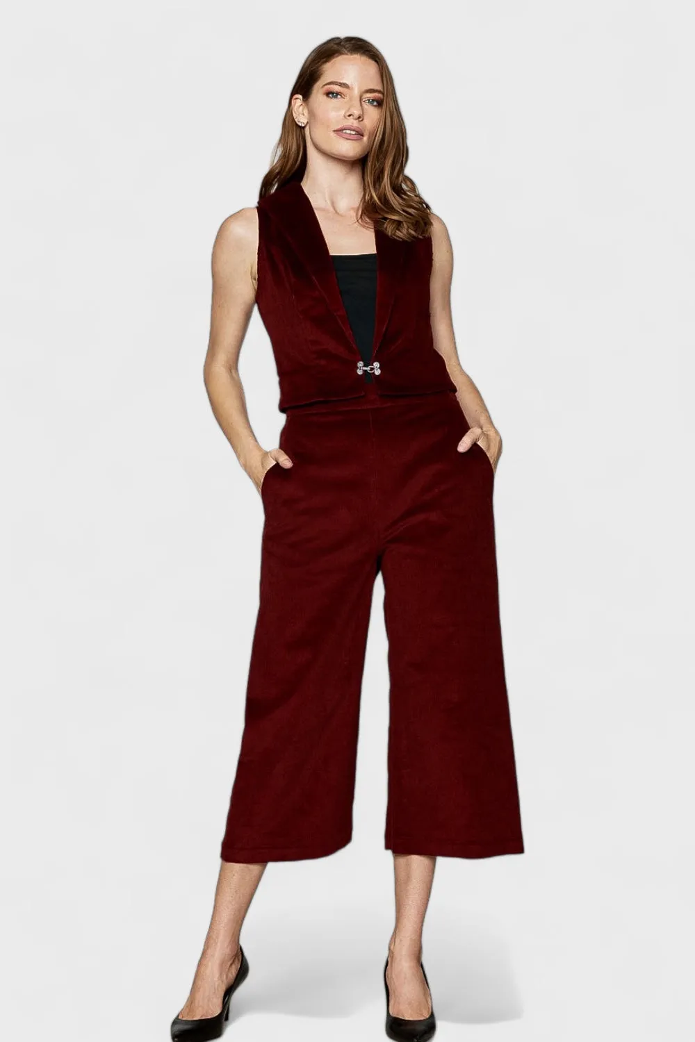 Sistine Burgundy Micro Cord Vest-Pants Set