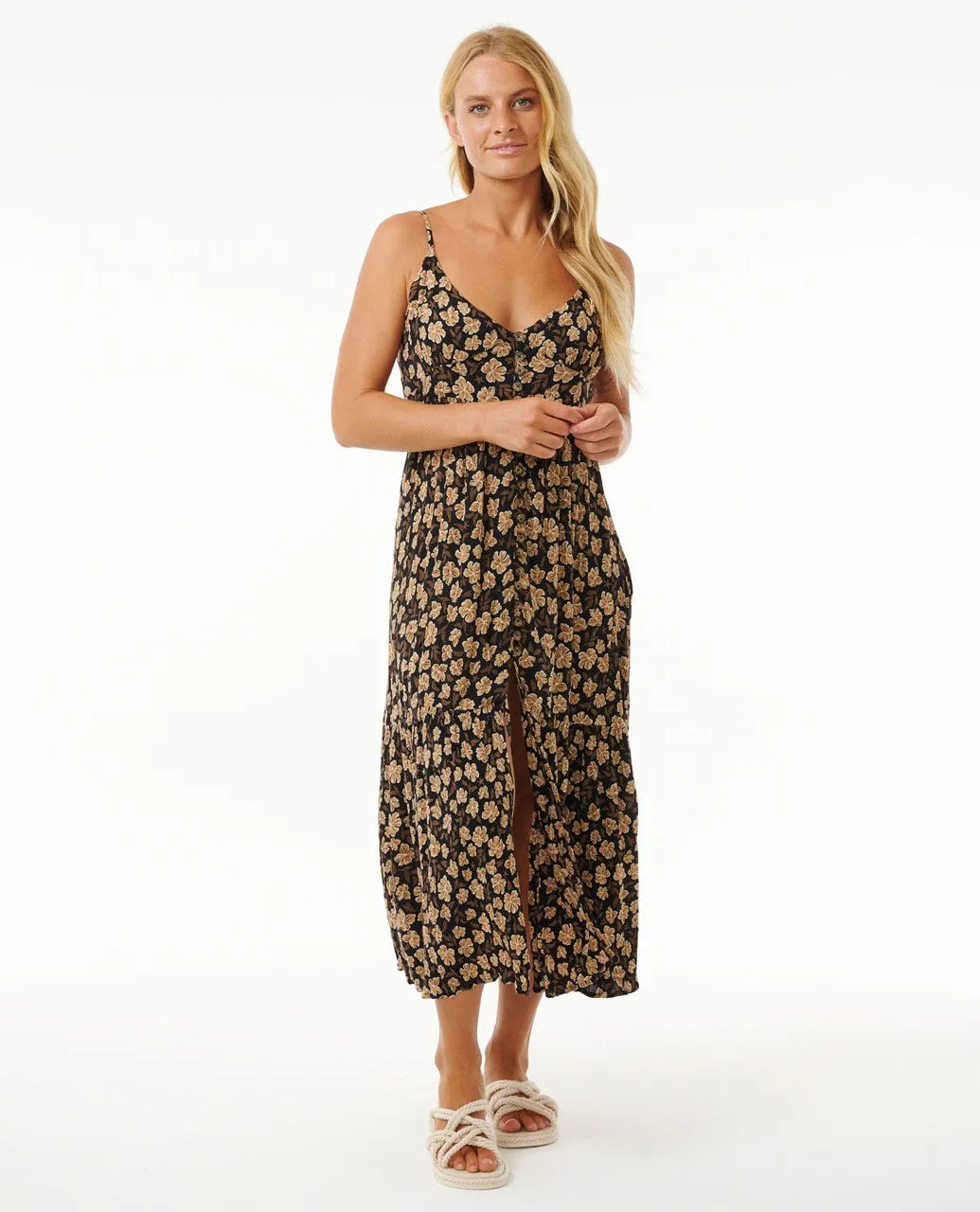 SOLEIL BUTTON THROUGH MAXI - BLACK