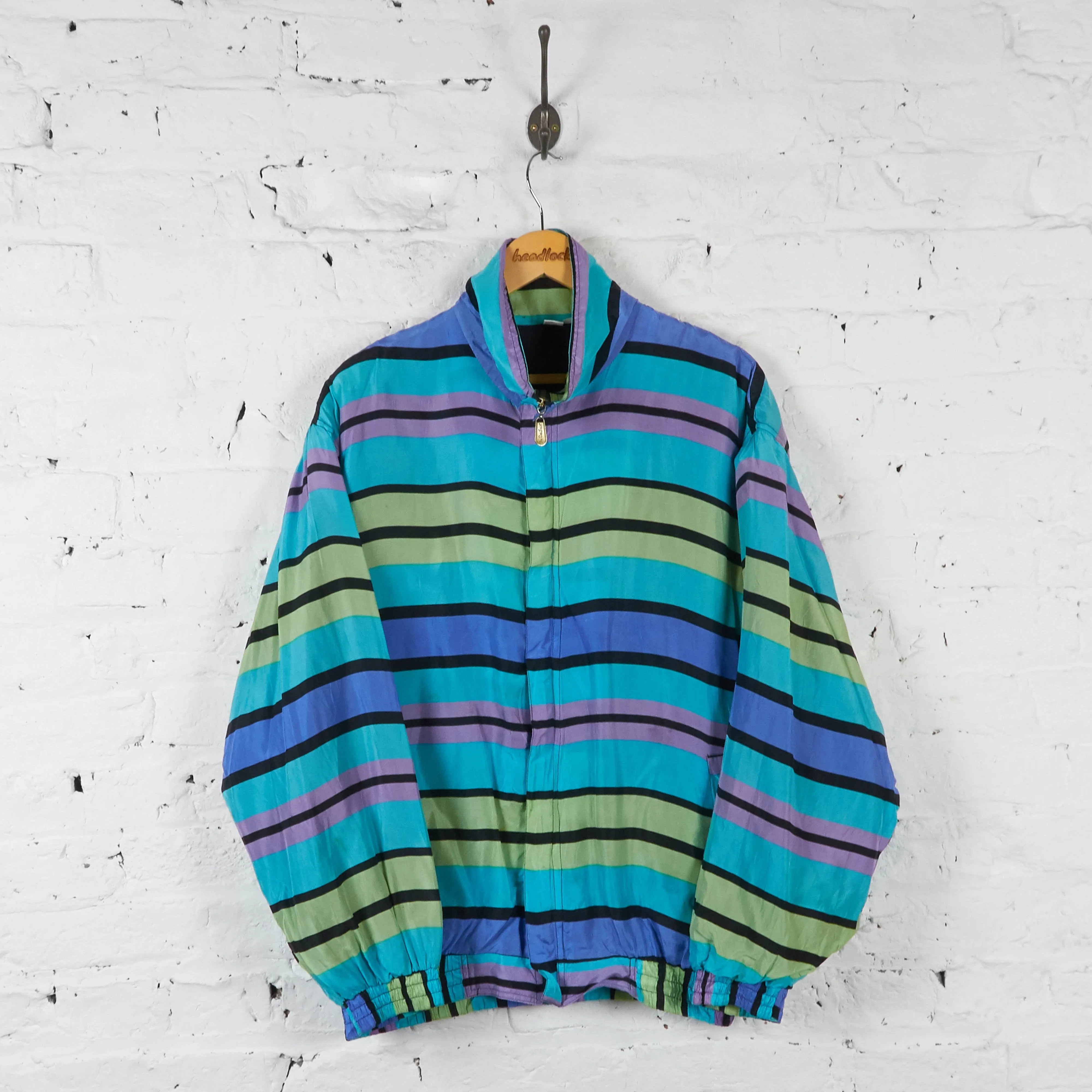 Striped Silk Bomber Jacket - Purple/Blue - XL