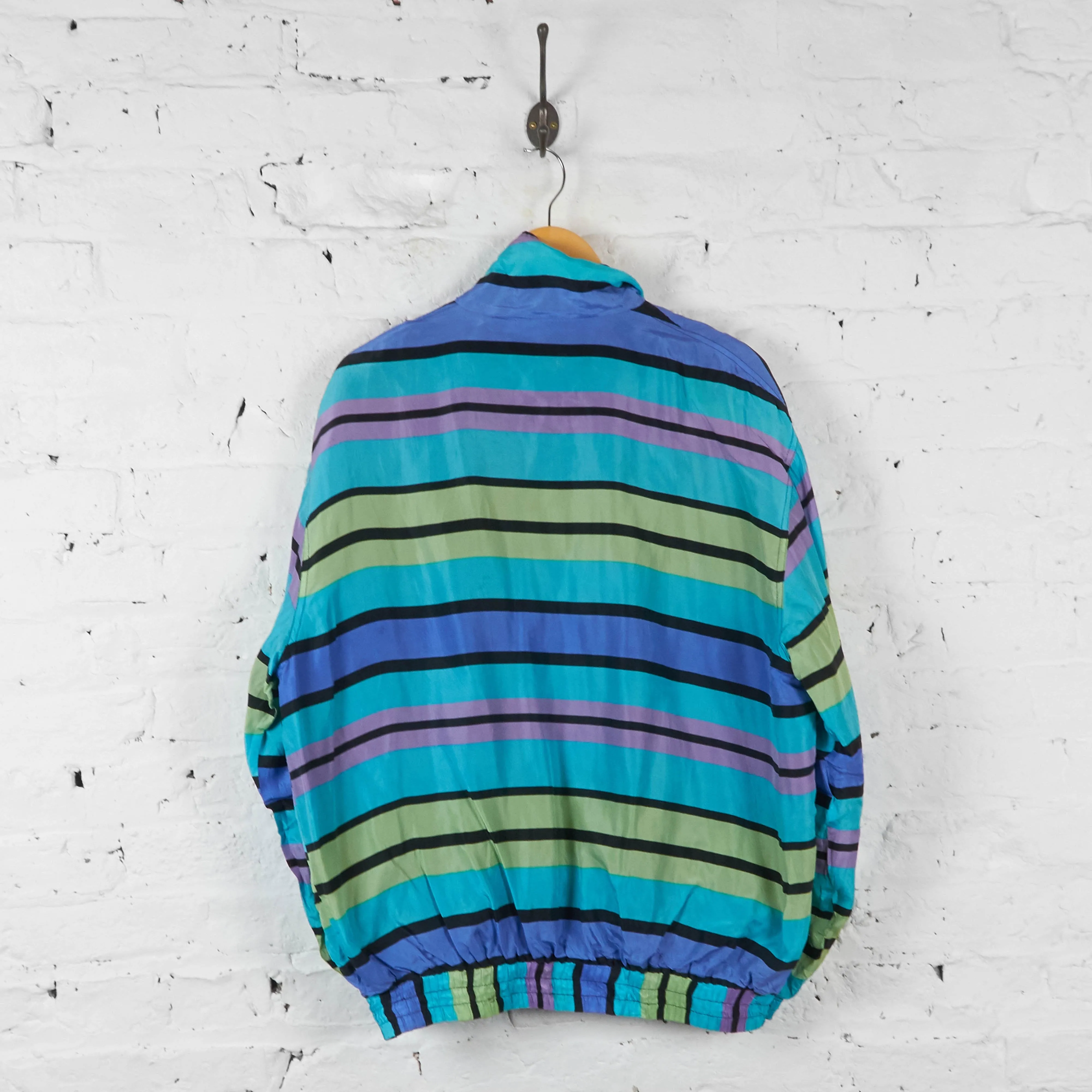 Striped Silk Bomber Jacket - Purple/Blue - XL