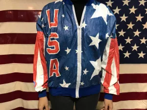 Team USA Vintage 90s Olympic USA Flag Pattern Bomber Jacket by Tyvek DuPont