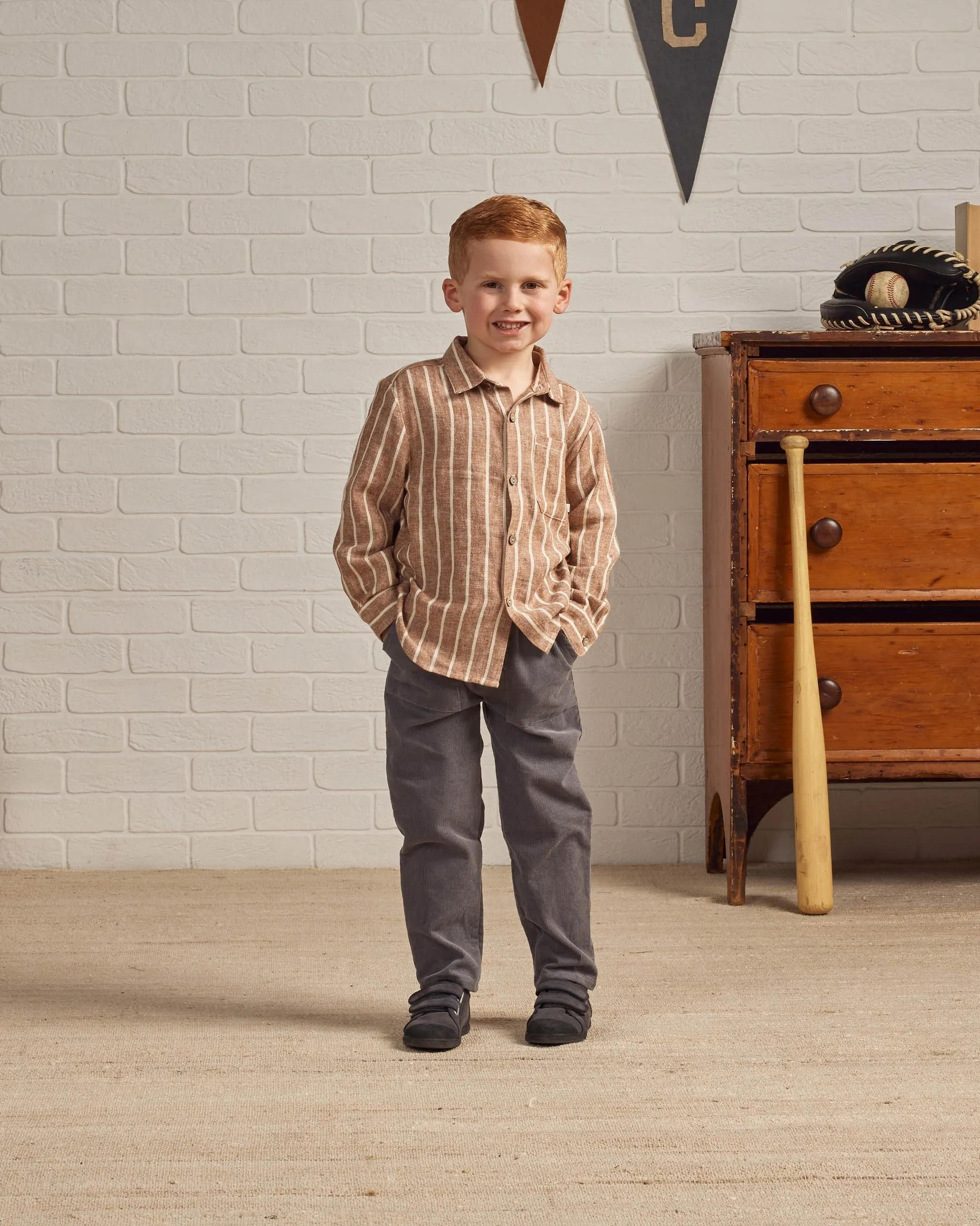 The Collared Long Sleeve Shirt by Rylee   Cru - Cedar Stripe - BABY