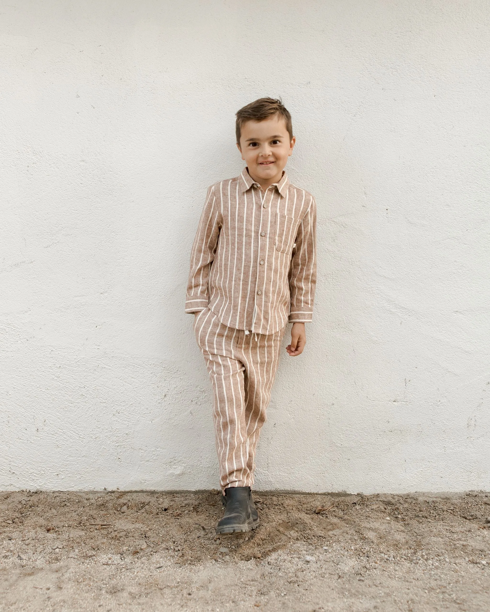 The Collared Long Sleeve Shirt by Rylee   Cru - Cedar Stripe - BABY