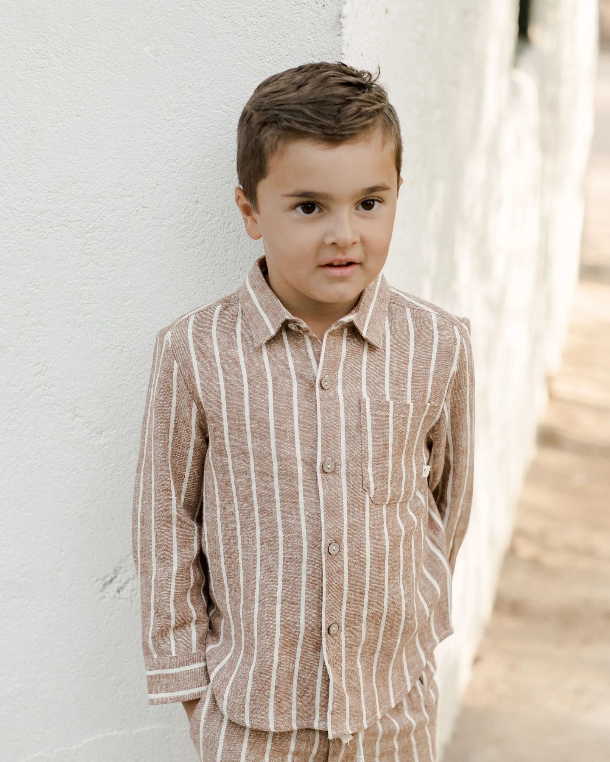The Collared Long Sleeve Shirt by Rylee   Cru - Cedar Stripe - BABY