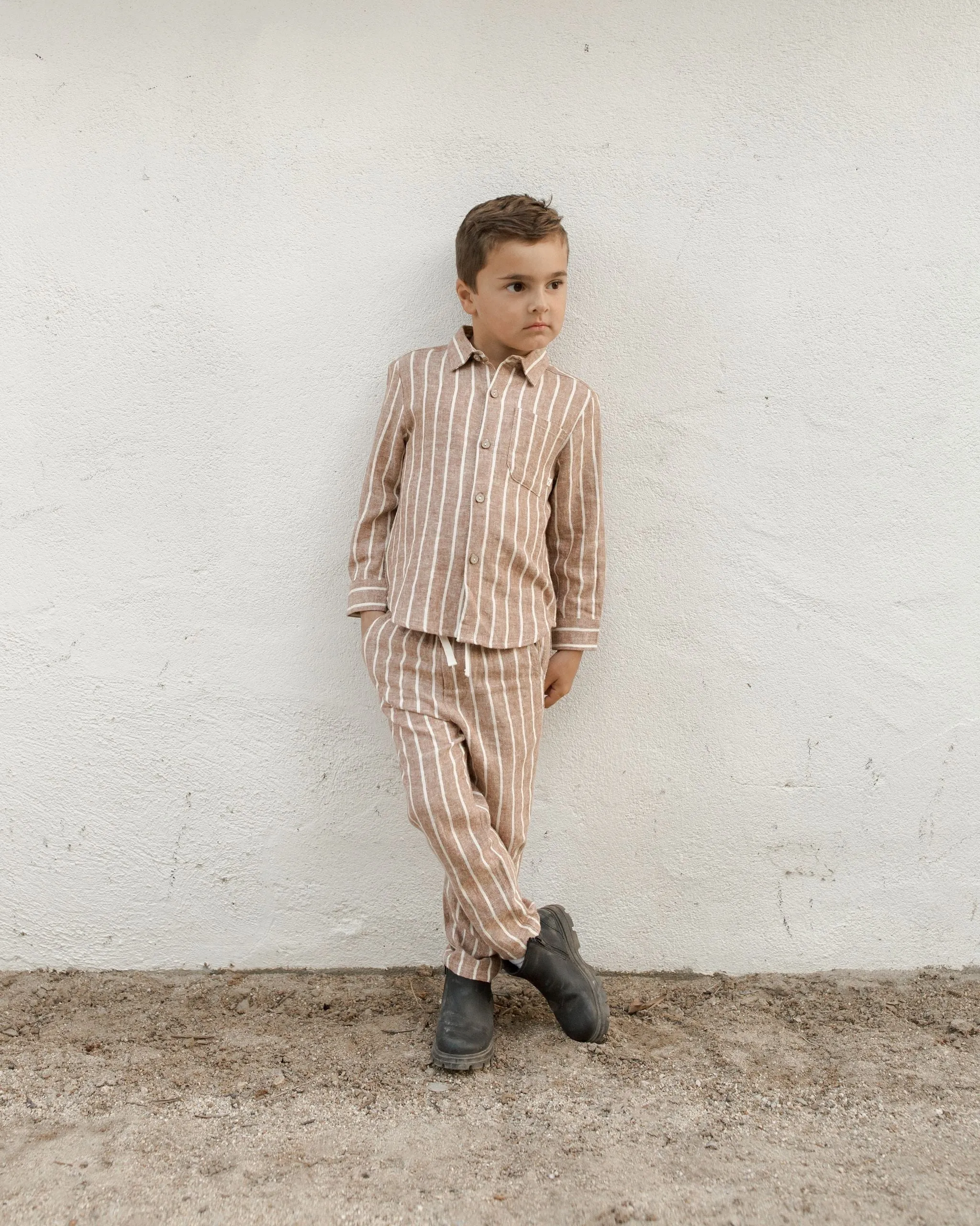 The Collared Long Sleeve Shirt by Rylee   Cru - Cedar Stripe - BABY