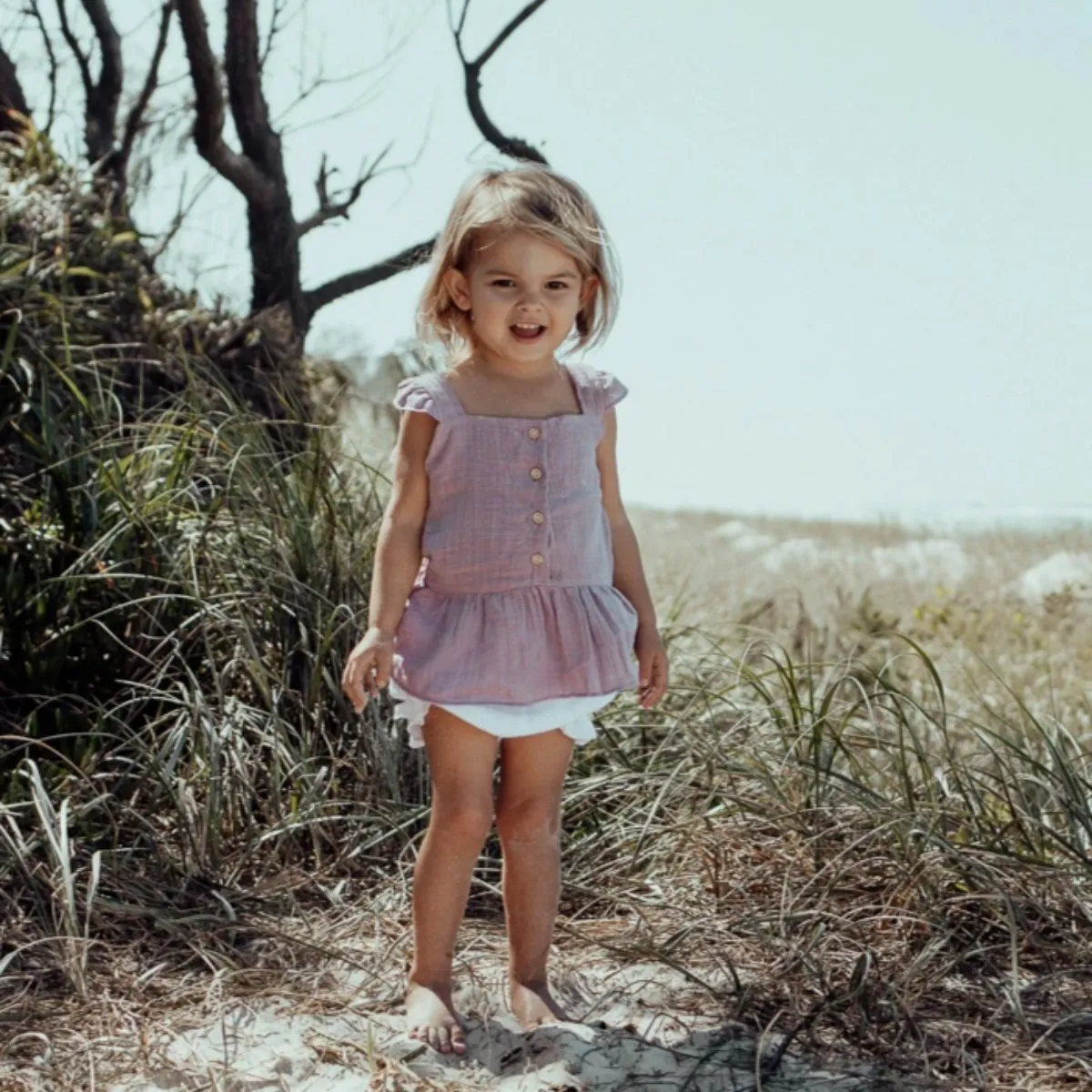 The Sienna Button Top - Lilac Smoke