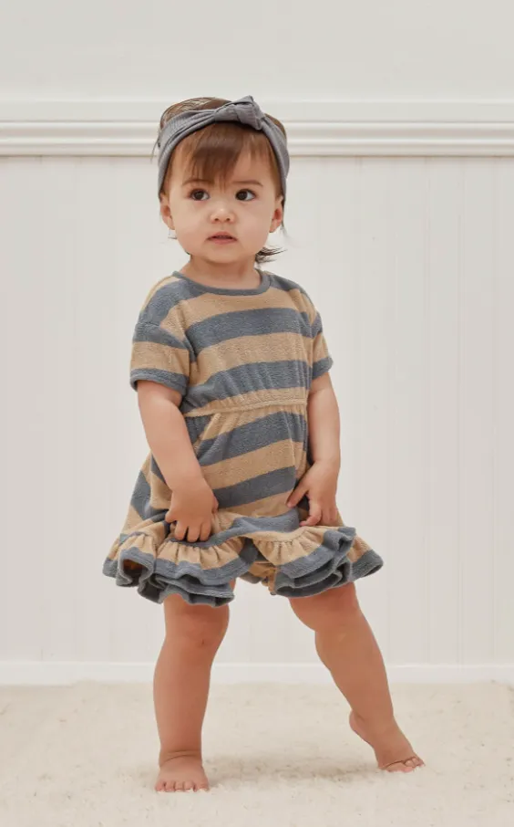 The Terry   Bloomer Dress SET - Ocean Latte Stripe - BABY
