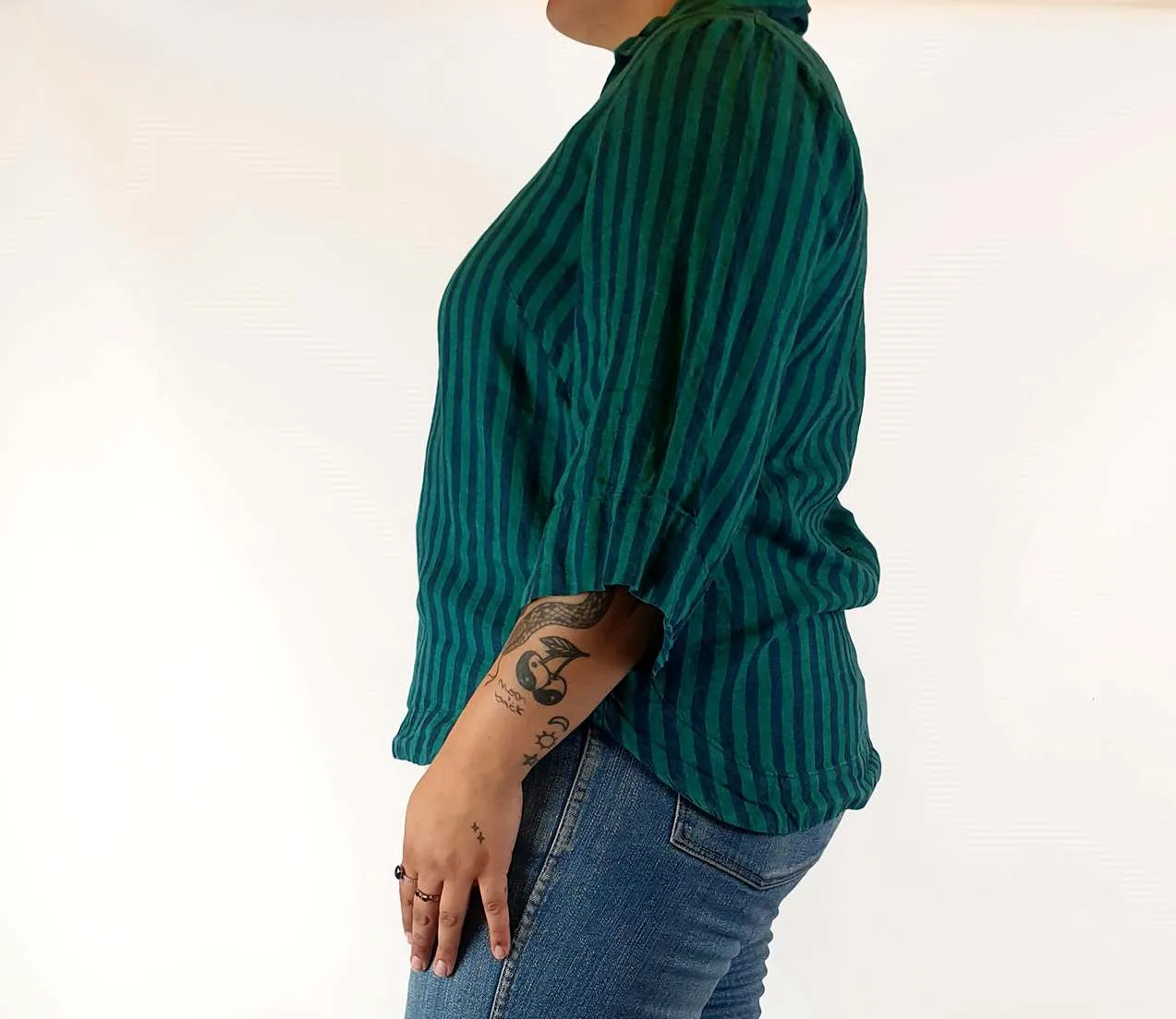 Trenery 100% linen green striped shirt size L