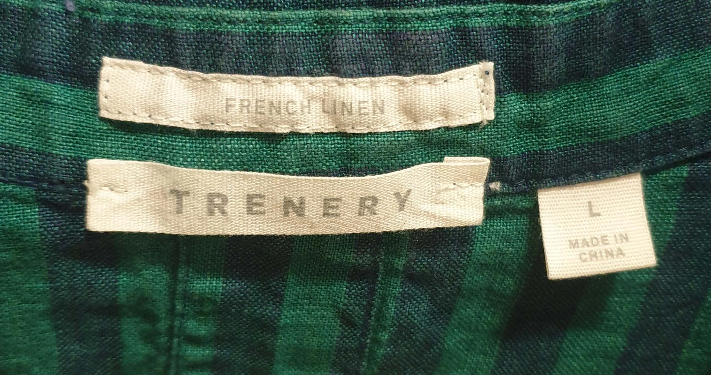 Trenery 100% linen green striped shirt size L