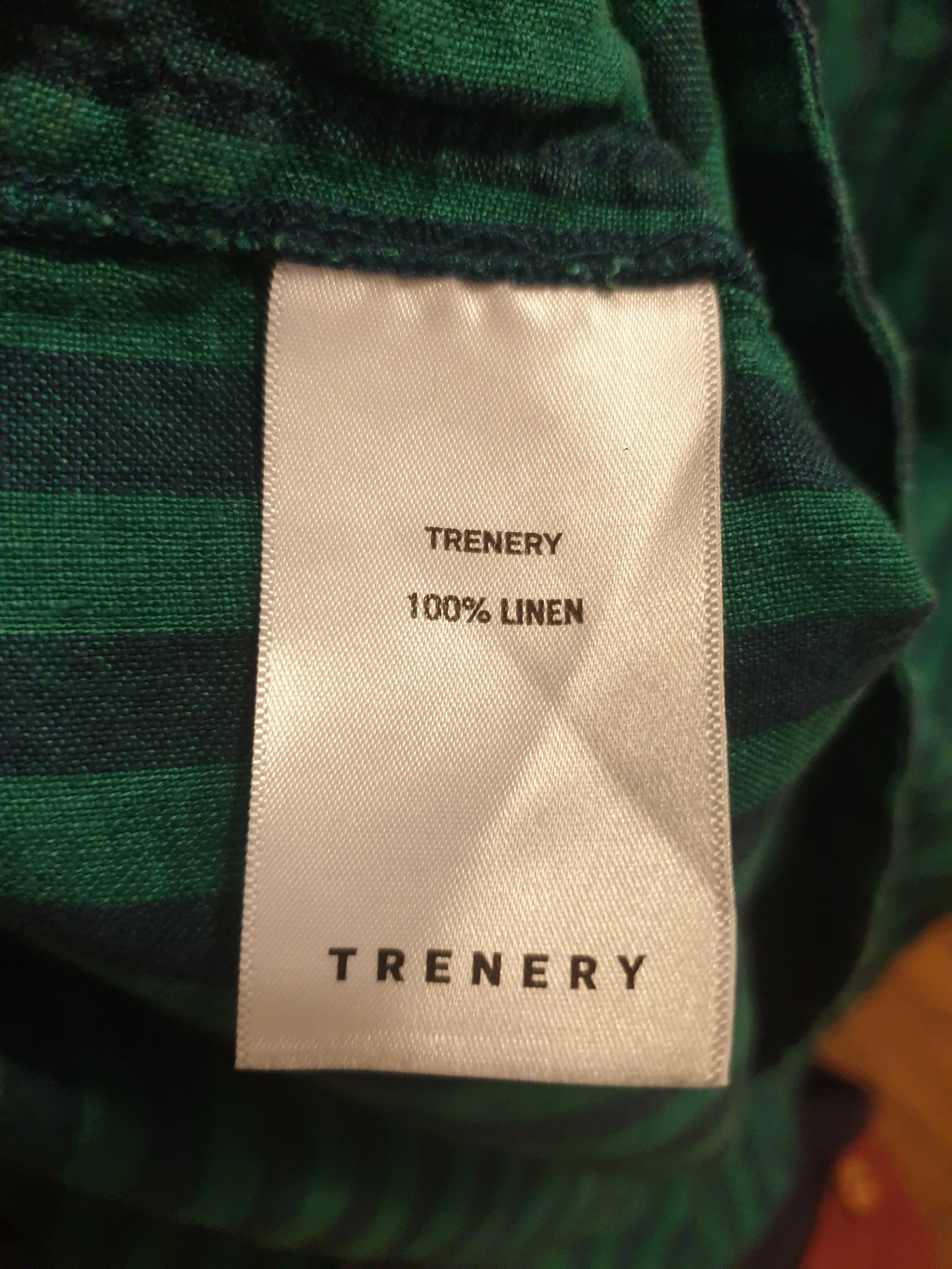 Trenery 100% linen green striped shirt size L