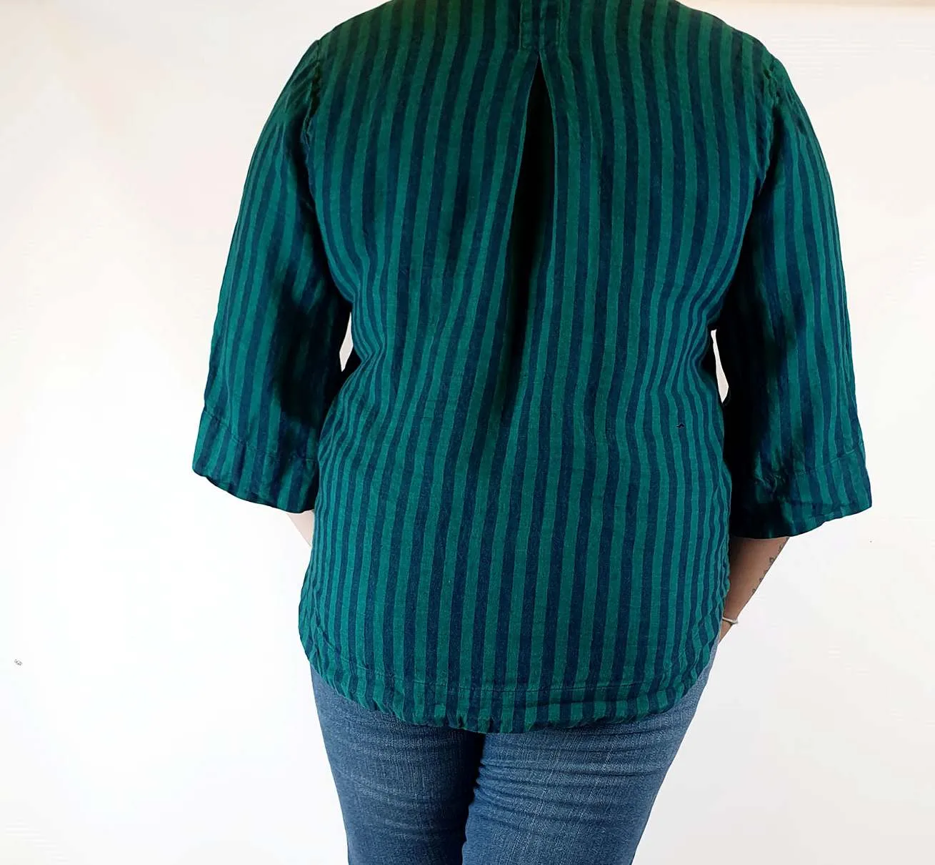 Trenery 100% linen green striped shirt size L
