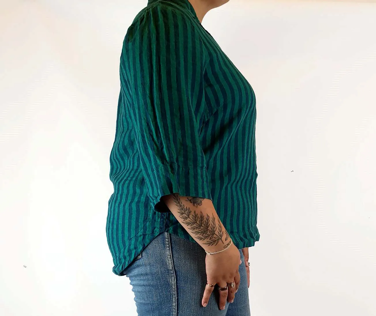 Trenery 100% linen green striped shirt size L