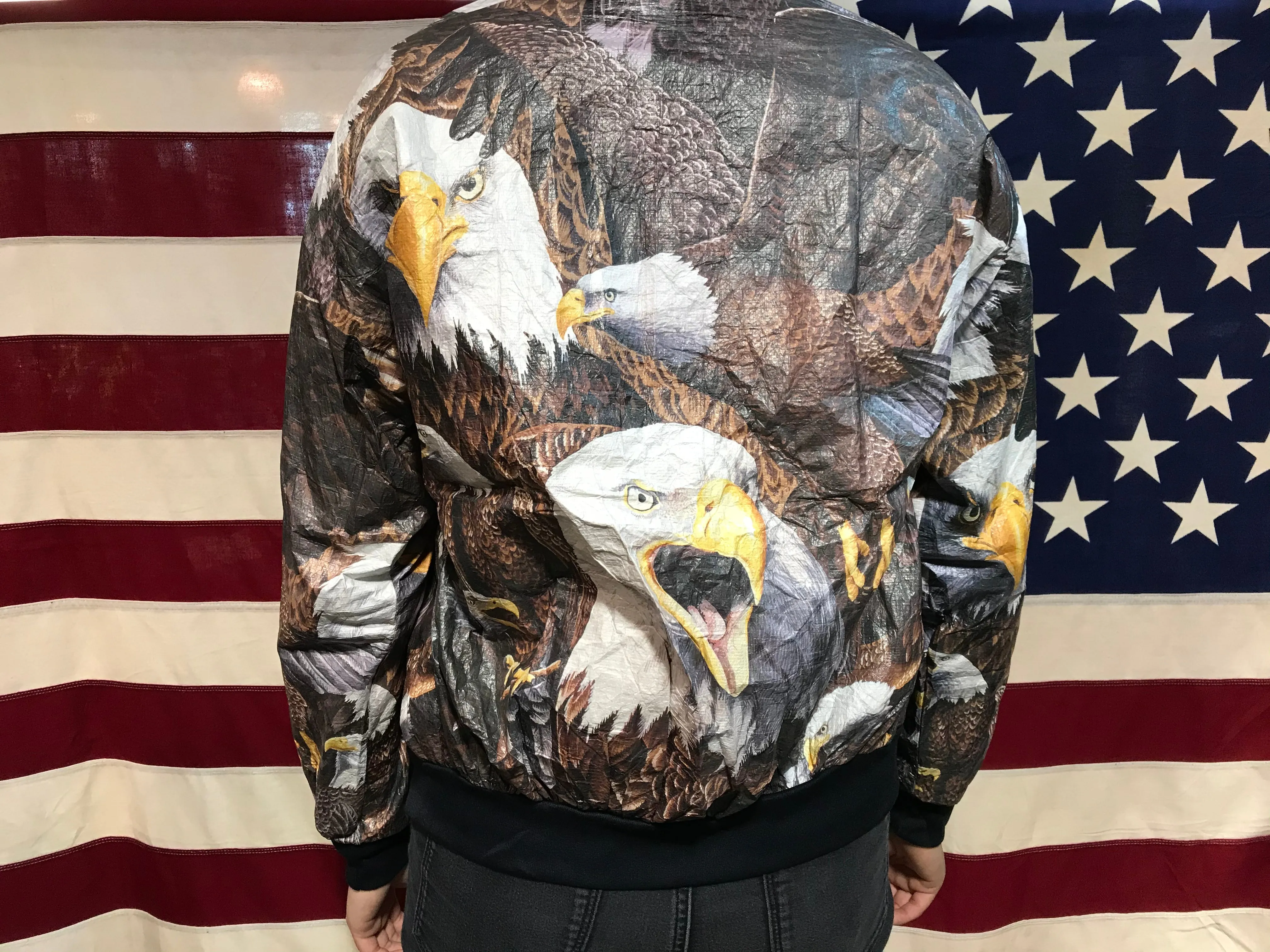 Tyvek by DuPont Vintage 90’s Eagle Print Paper Pattern Bomber Jacket