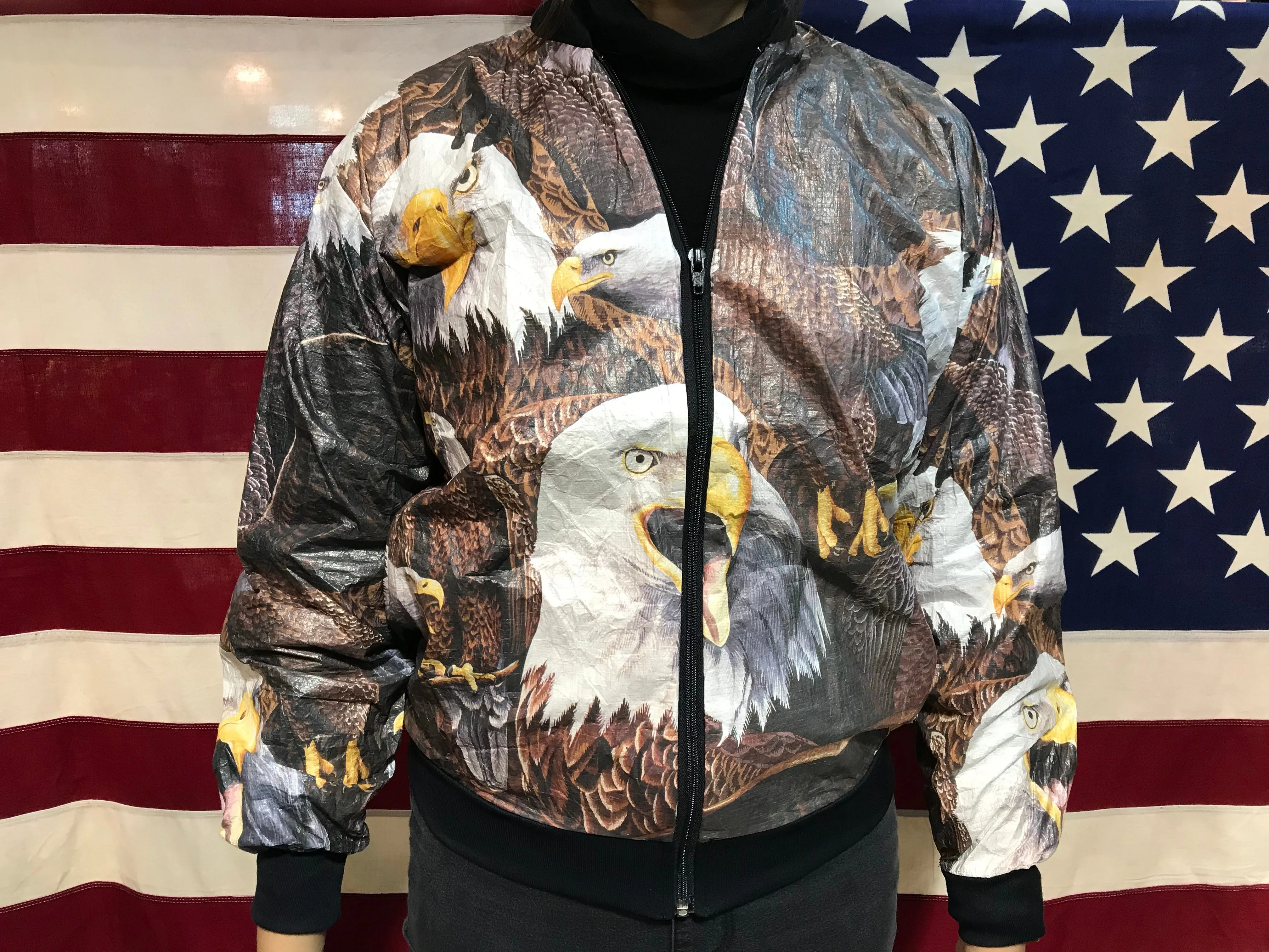 Tyvek by DuPont Vintage 90’s Eagle Print Paper Pattern Bomber Jacket