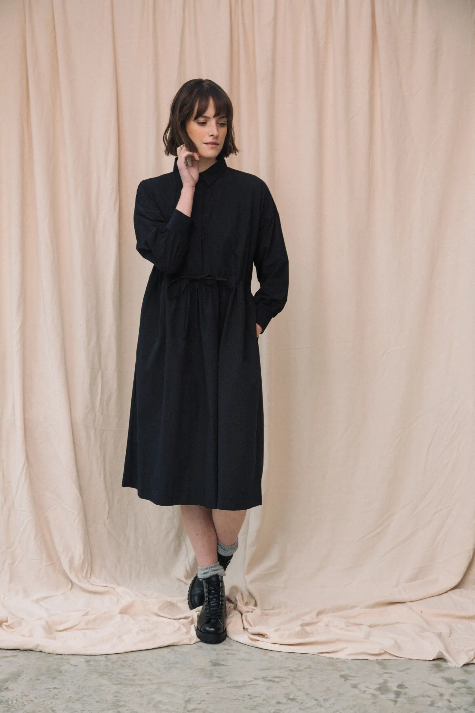 Umi Organic Cotton Poplin Dress in Black