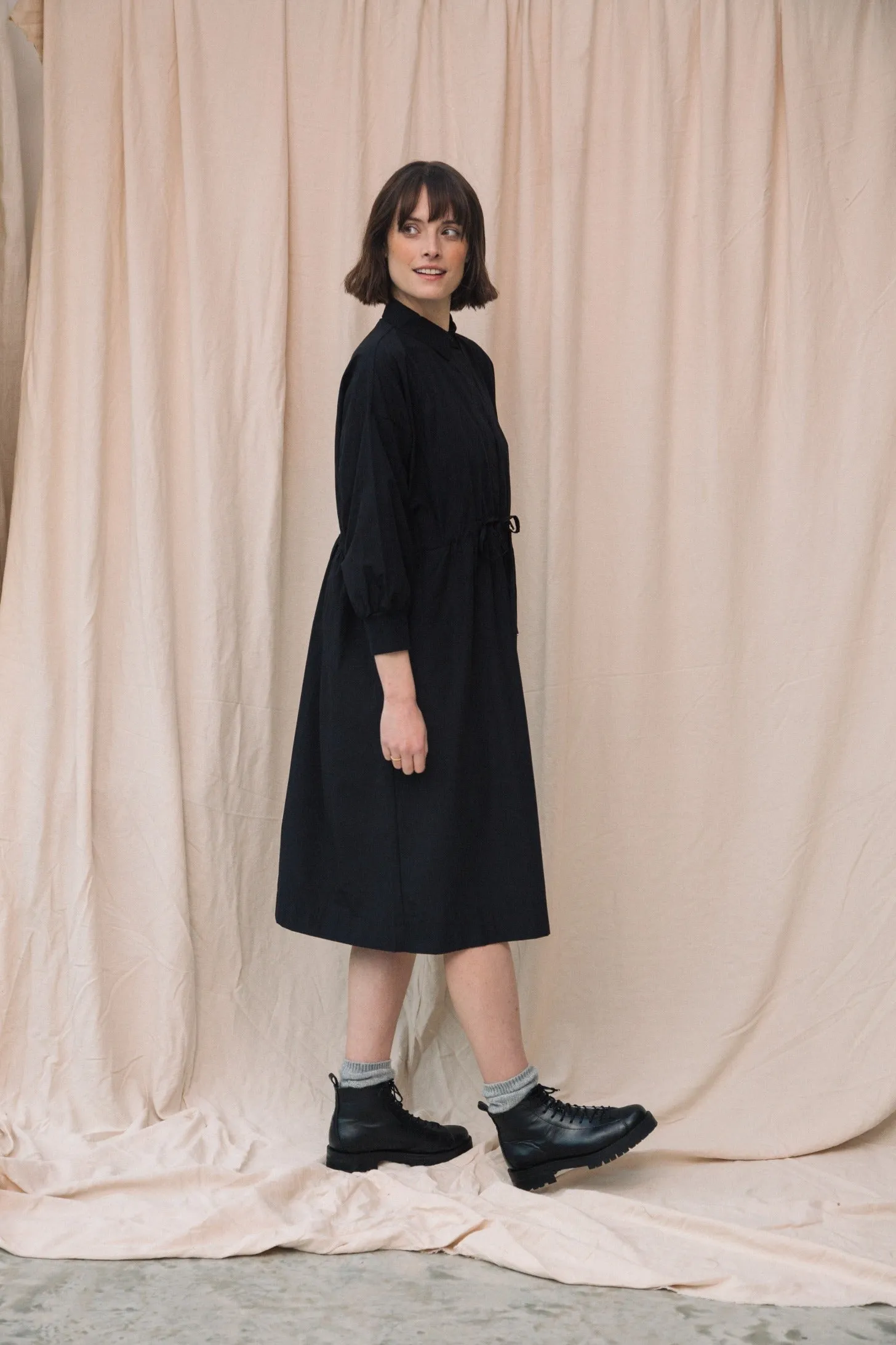 Umi Organic Cotton Poplin Dress in Black