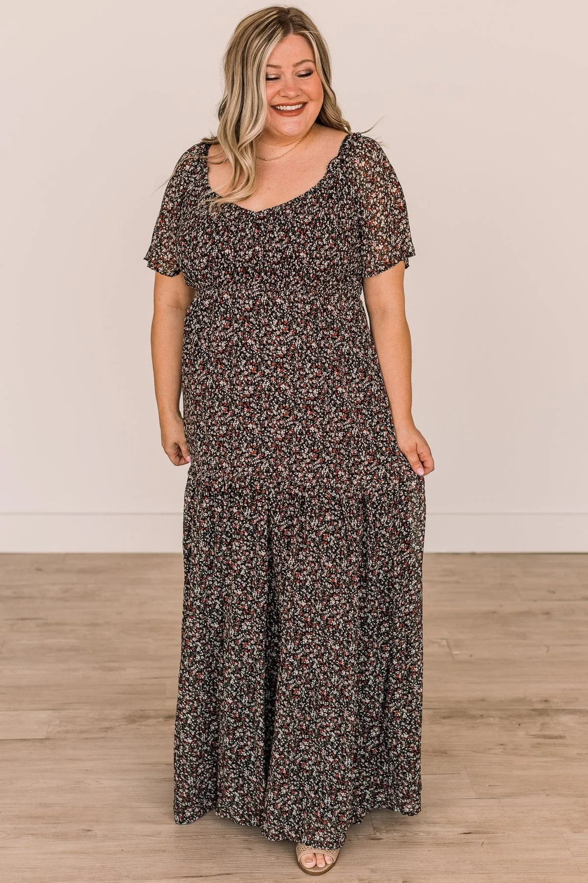 Unexpected Moments Floral Maxi Dress- Black