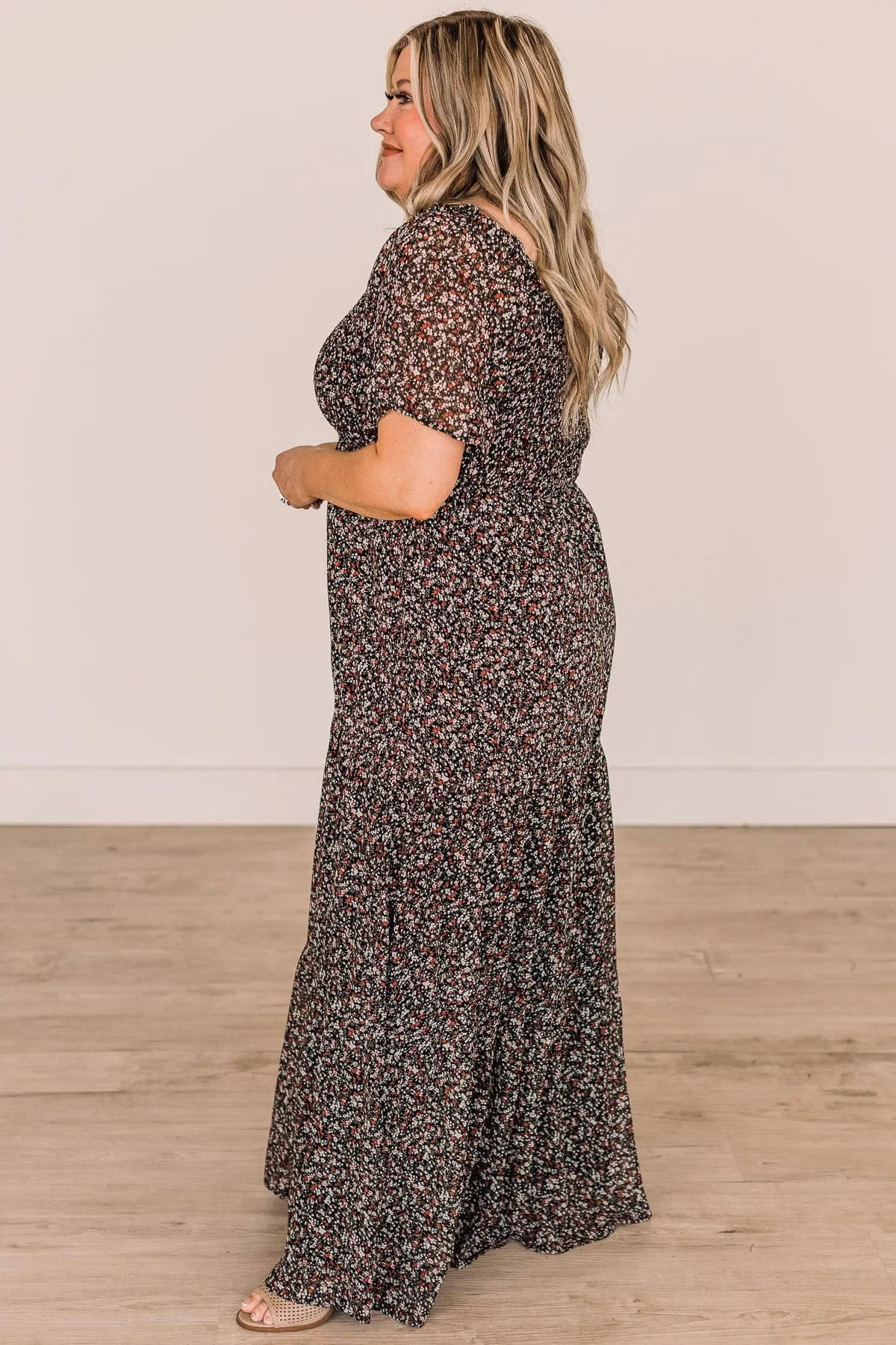 Unexpected Moments Floral Maxi Dress- Black