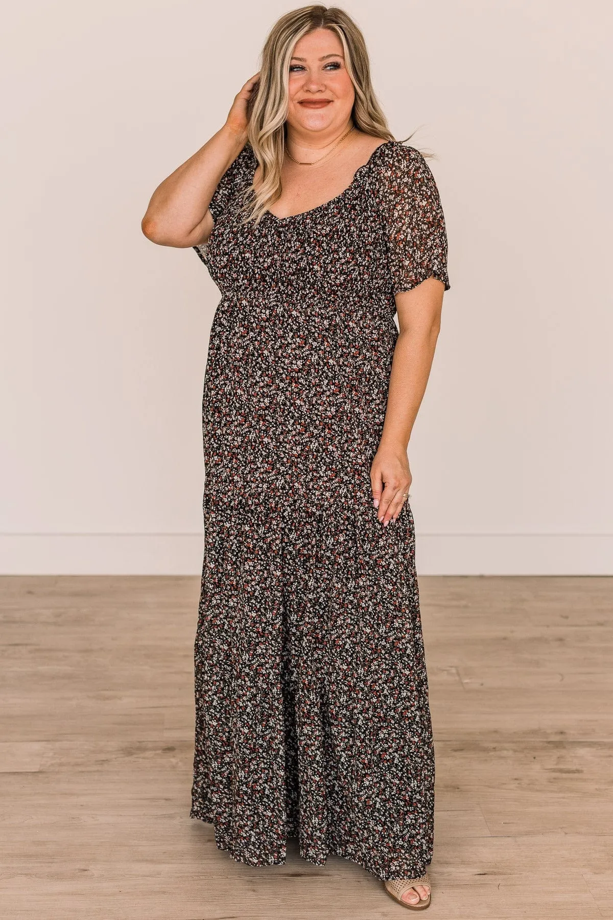 Unexpected Moments Floral Maxi Dress- Black