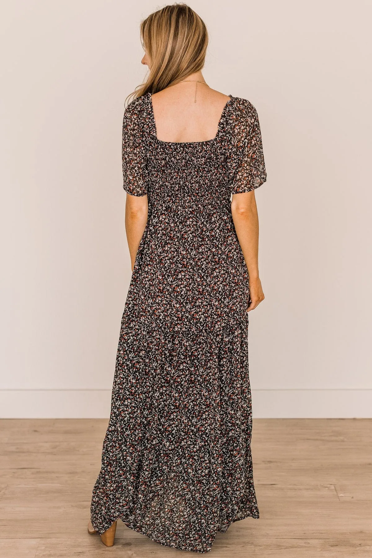 Unexpected Moments Floral Maxi Dress- Black
