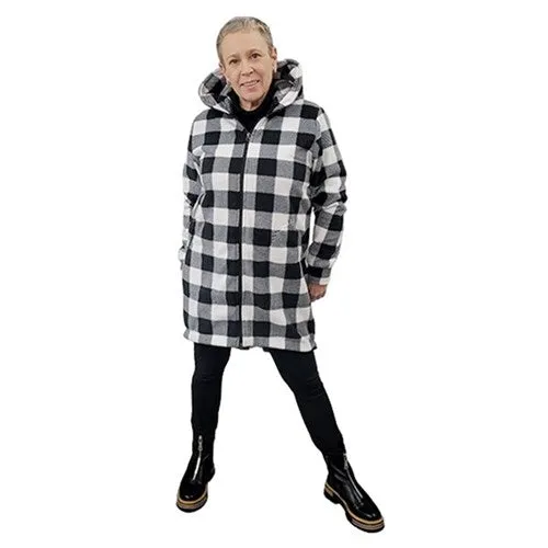 WOMEN'S HOODED ZIP TUNIC BUFFALO CHECK WHITE