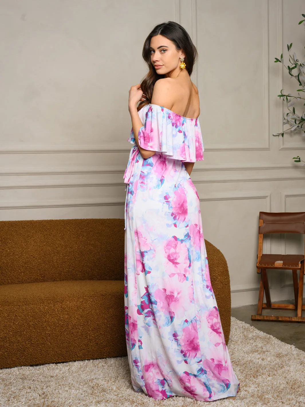 WOMEN'S OFF SHOULDER RUFFLE MAXI DRESS