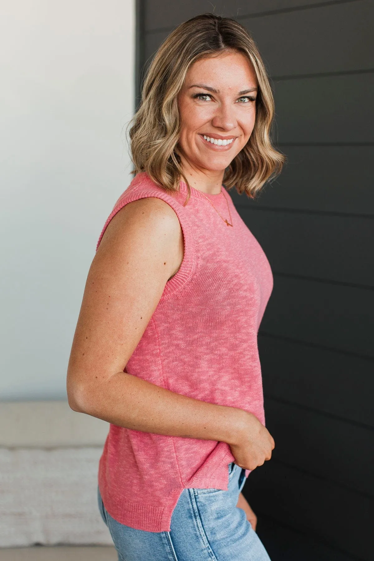Working Together Knit Tank Top- Pink