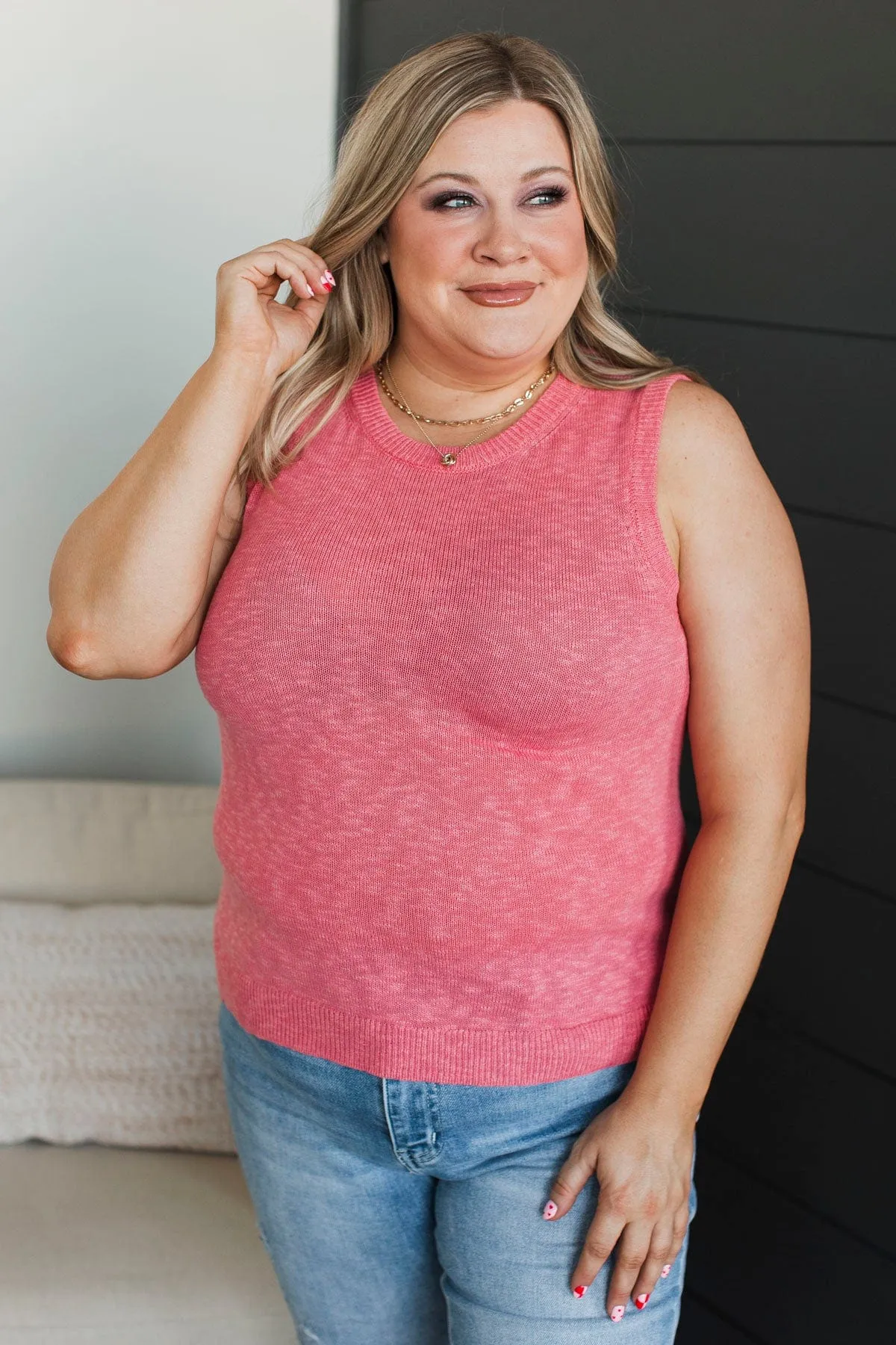 Working Together Knit Tank Top- Pink