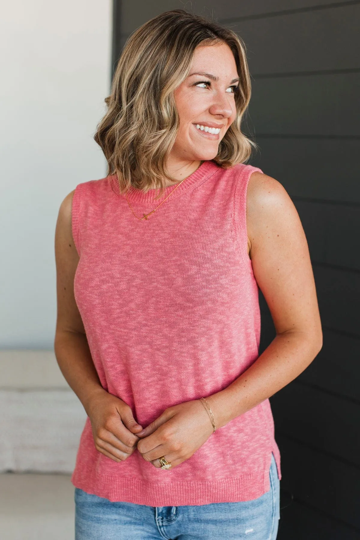 Working Together Knit Tank Top- Pink