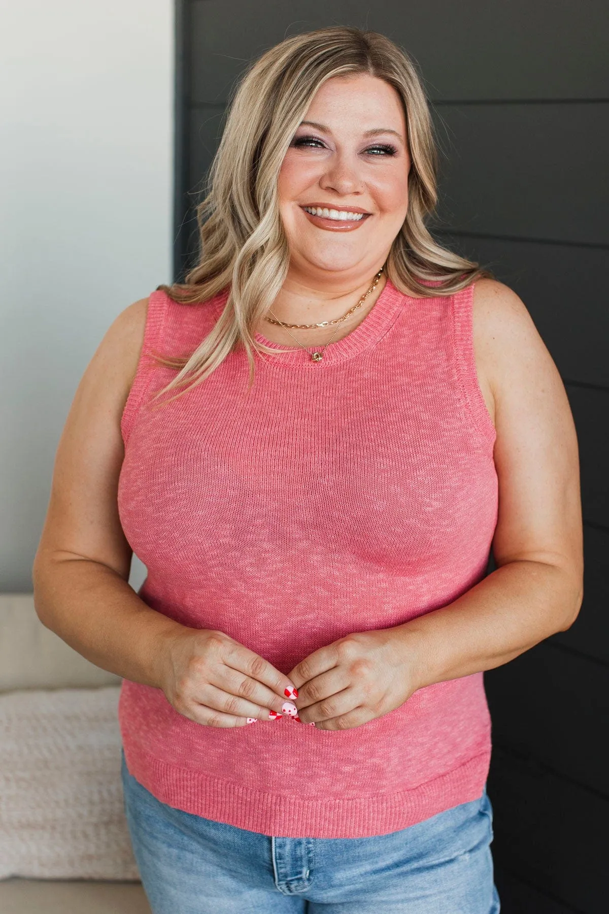 Working Together Knit Tank Top- Pink