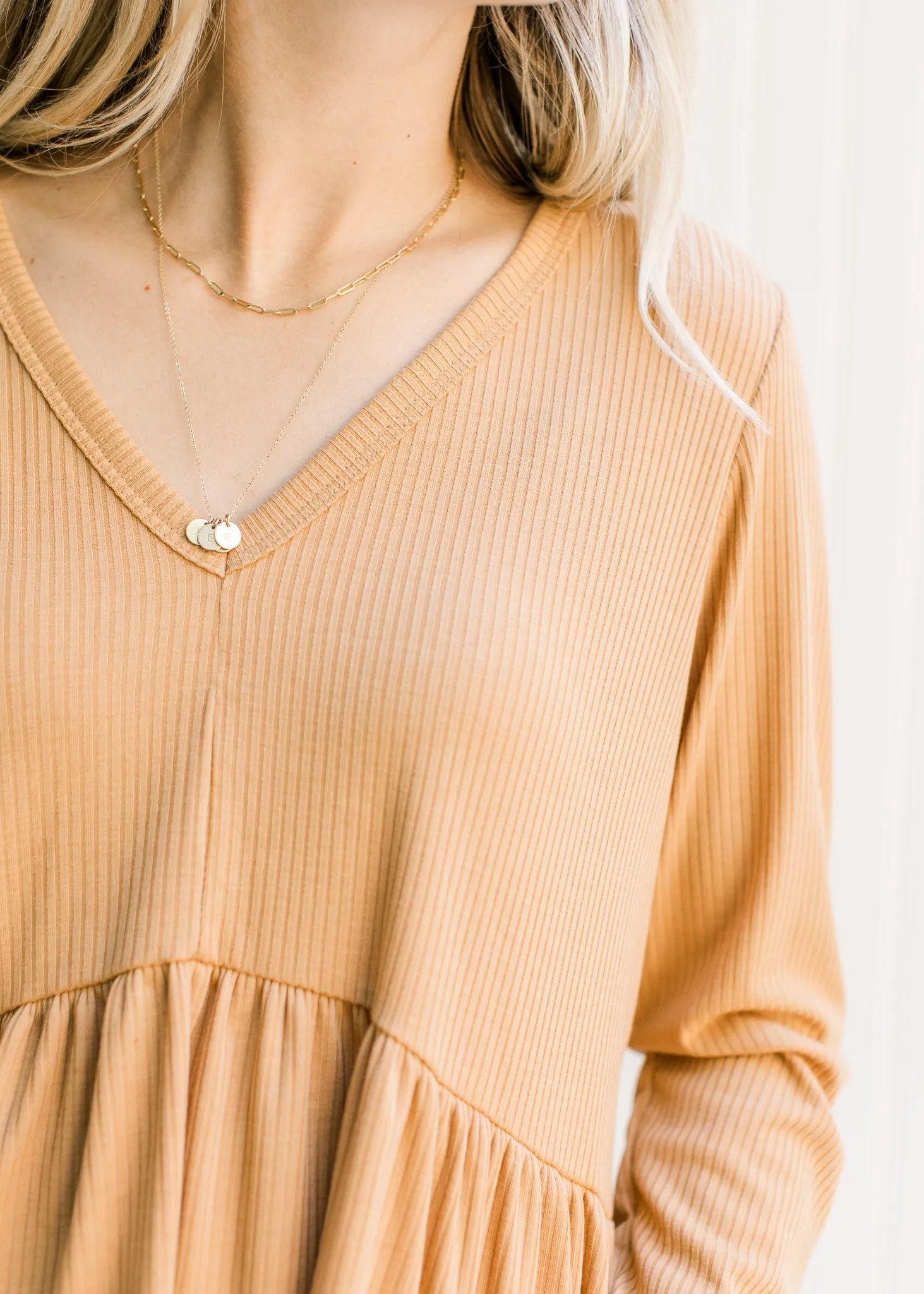 X Butterscotch Ribbed Neck Top